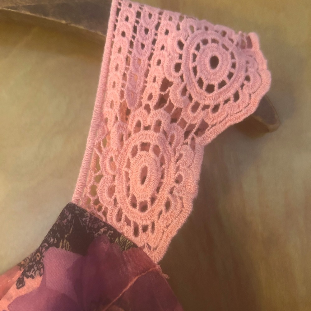 Womens Top Size XL Peachy Orange Crochet Sleeve Beading Festival Fairy Grunge - Picture 5 of 9